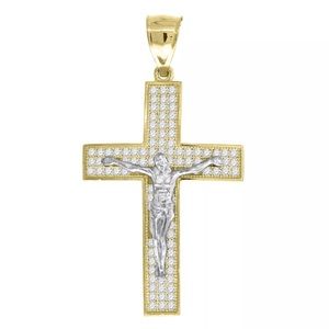 10KT Gold Jesus Cross Pendant CZ Iced Out